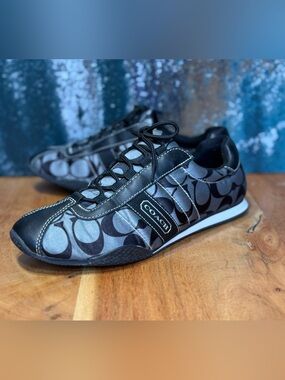 Coach Vintage Y2K Kirby Monogram Sateen Sneakers Black Gray‎ Size 7 EUC